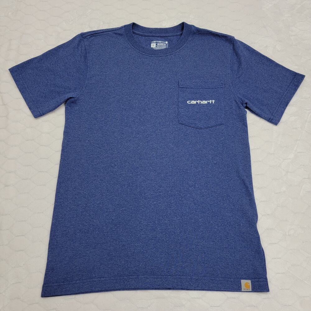 Carhartt Shirt Mens Small Blue Relaxed Fit Graphic Pocket Short Sleeve Tee